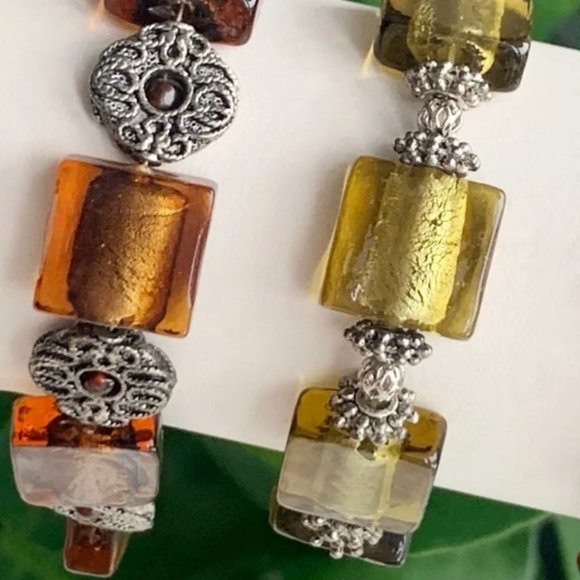 Orange & Gold Handmade Glass & Metal Bracelet Trio with Silver Accents - Picture 8 of 16